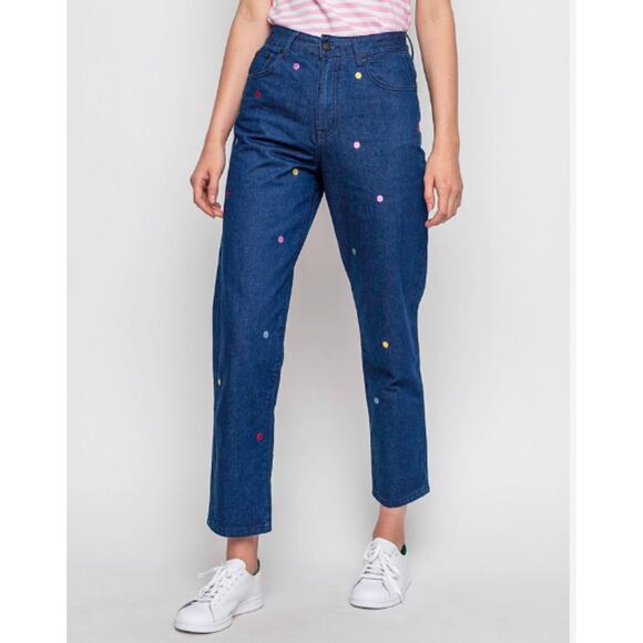 Lazy Oaf Embroidered Polka Dot High Waist Straight Leg Jeans Size 30 - Picture 1 of 7